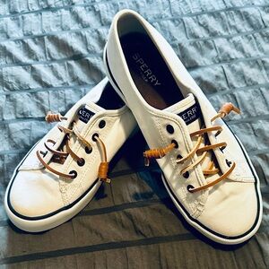 Sperry White Canvas Shoes with Tan Laces